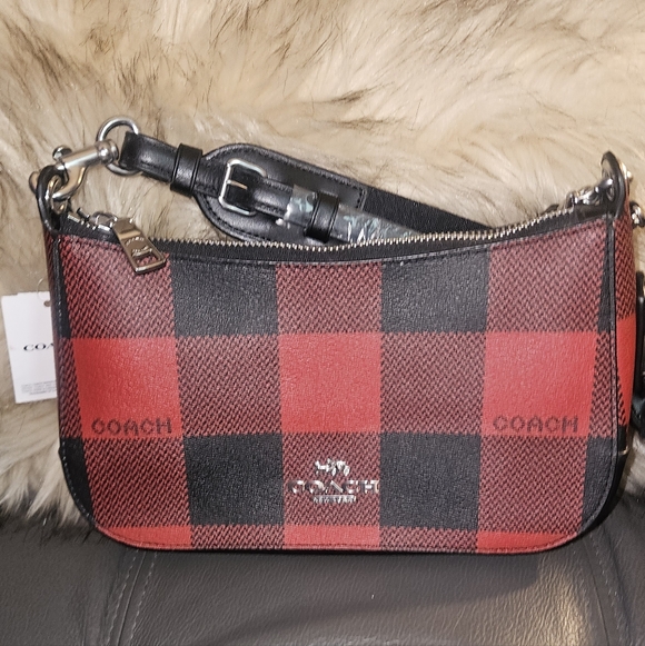 Coach Red and Black Checkered Crossbody Bag & Wallet Set - Picture 4 of 5